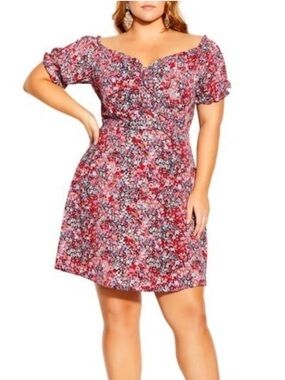 City Chic Red Pink Ditsy Floral Sweetheart Mini Dress Size 20
